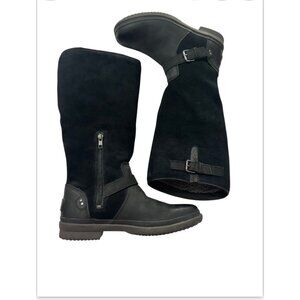 Ugg Womens Waterproof Black Leather Calf-High Boots With Buckles & Zippers Size